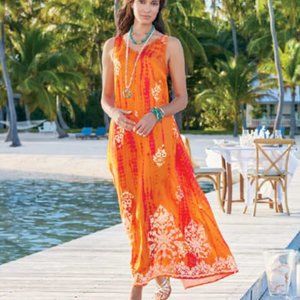 Soft Surroundings Ember Maxi Tie Dye Fiesta Orange Dress Size Large